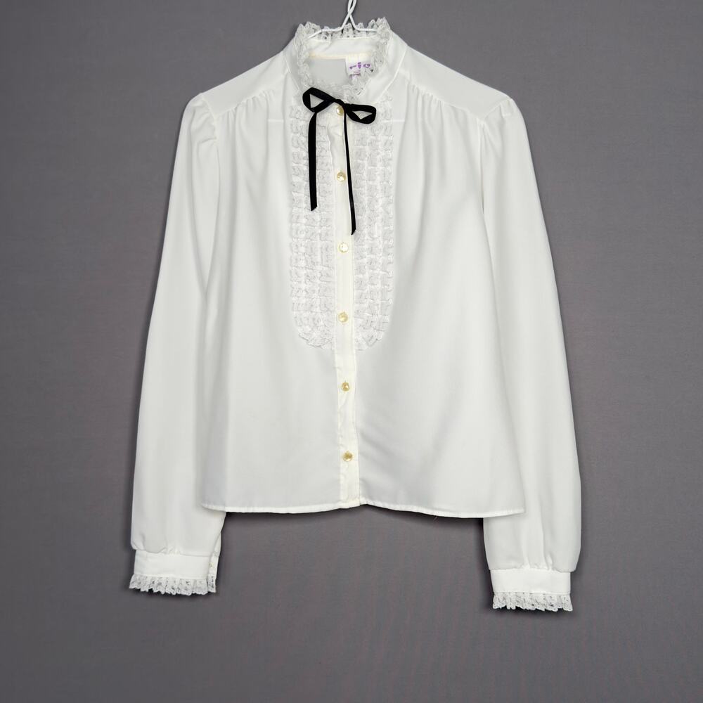 RIO BLOUSE Vintage Lace Ruffled Trim Victorian Peasant Blouse Shirt Size M